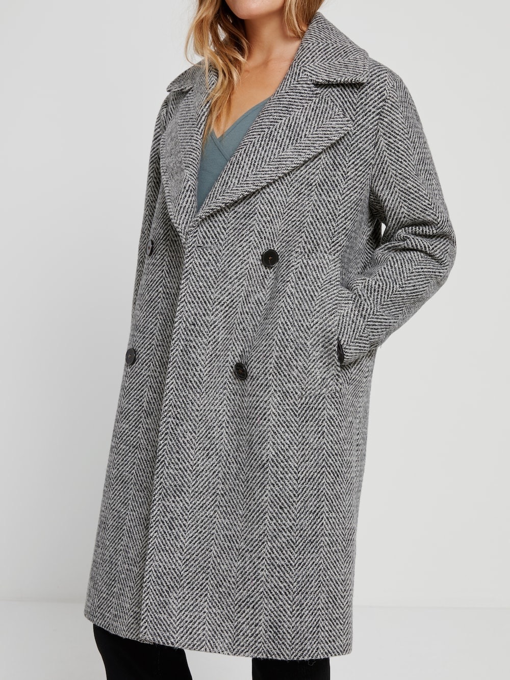 Frank & Oak Herringbone Double-Breasted Wool Blend Coat